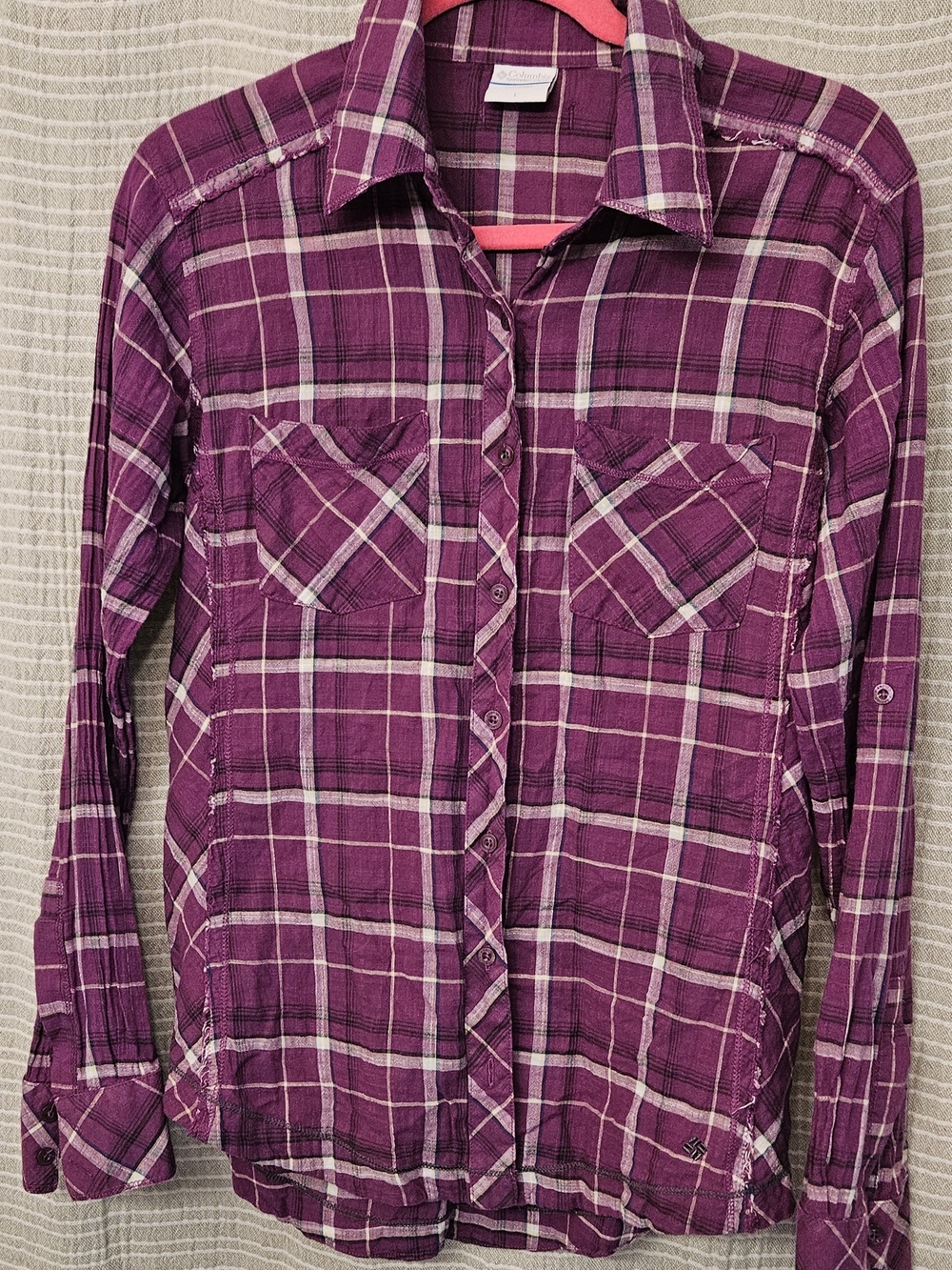 Columbia Purple Plaid Convertible Lightweight Roll-tab Shirt